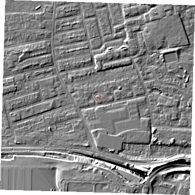 Shaded relief map of the ground around E163HN, computed from Environment Agency LiDAR. The ground here sits at about 2 m above sea level and falls 12 m across the surrounding 800 m. Surface water reaching this point runs off ground lying to the south-east, 11.3 m higher.