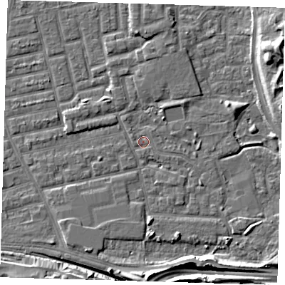 Shaded relief map of the ground around E163HU, computed from Environment Agency LiDAR. The ground here sits at about 2 m above sea level and falls 13 m across the surrounding 800 m. Surface water reaching this point runs off ground lying to the north-east, 2.0 m higher.