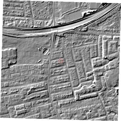Shaded relief map of the ground around E163JX, computed from Environment Agency LiDAR. The ground here sits at about 2 m above sea level and falls 9 m across the surrounding 800 m. Surface water reaching this point runs off ground lying to the south-south-west, 0.6 m higher.