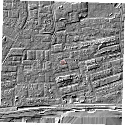 Shaded relief map of the ground around E163NP, computed from Environment Agency LiDAR. The ground here sits at about 2 m above sea level and falls 9 m across the surrounding 800 m. Surface water reaching this point runs off ground lying to the east-north-east, 0.6 m higher.