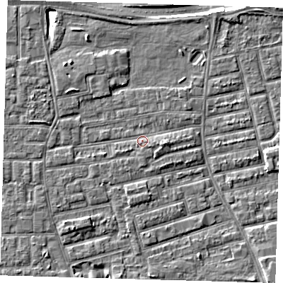 Shaded relief map of the ground around E163NS, computed from Environment Agency LiDAR. The ground here sits at about 2 m above sea level and falls 9 m across the surrounding 800 m. Surface water reaching this point runs off ground lying to the north-west, 8.6 m higher.