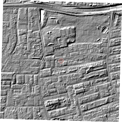 Shaded relief map of the ground around E163NX, computed from Environment Agency LiDAR. The ground here sits at about 1 m above sea level and falls 10 m across the surrounding 800 m. Surface water reaching this point runs off ground lying to the east-south-east, 0.6 m higher.