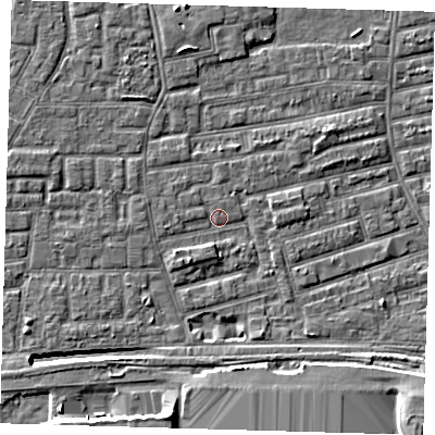 Shaded relief map of the ground around E163NY, computed from Environment Agency LiDAR. The ground here sits at about 2 m above sea level and falls 11 m across the surrounding 800 m. Surface water reaching this point runs off ground lying to the south-south-west, 1.3 m higher.