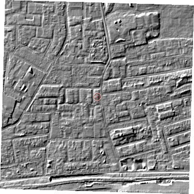 Shaded relief map of the ground around E163PA, computed from Environment Agency LiDAR. The ground here sits at about 2 m above sea level and falls 8 m across the surrounding 800 m. Surface water reaching this point runs off ground lying to the east, 0.8 m higher.