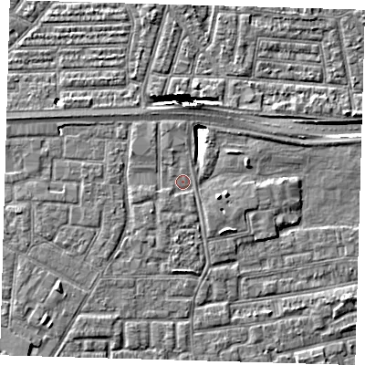 Shaded relief map of the ground around E163PD, computed from Environment Agency LiDAR. The ground here sits at about 2 m above sea level and falls 10 m across the surrounding 800 m. Surface water reaching this point runs off ground lying to the south-west, 0.8 m higher.