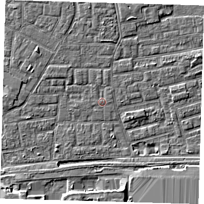 Shaded relief map of the ground around E163PL, computed from Environment Agency LiDAR. The ground here sits at about 2 m above sea level and falls 11 m across the surrounding 800 m. Surface water reaching this point runs off ground lying to the south-west, 0.6 m higher.