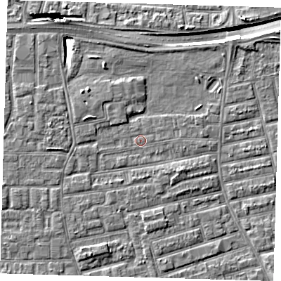 Shaded relief map of the ground around E163PU, computed from Environment Agency LiDAR. The ground here sits at about 2 m above sea level and falls 10 m across the surrounding 800 m. Surface water reaching this point runs off ground lying to the north-west, 8.6 m higher.