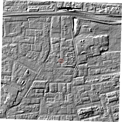 Shaded relief map of the ground around E163QR, computed from Environment Agency LiDAR. The ground here sits at about 2 m above sea level and falls 10 m across the surrounding 800 m. Surface water reaching this point runs off ground lying to the north-east, 1.1 m higher.