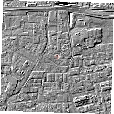 Shaded relief map of the ground around E163QT, computed from Environment Agency LiDAR. The ground here sits at about 2 m above sea level and falls 10 m across the surrounding 800 m. Surface water reaching this point runs off ground lying to the north-north-east, 1.1 m higher.