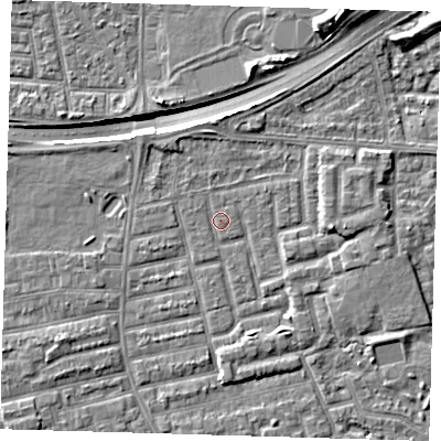 Shaded relief map of the ground around E163RN, computed from Environment Agency LiDAR. The ground here sits at about 2 m above sea level and falls 11 m across the surrounding 800 m. Surface water reaching this point runs off ground lying to the north-west, 0.8 m higher.