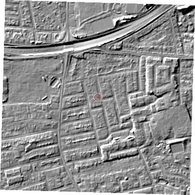 Shaded relief map of the ground around E163RY, computed from Environment Agency LiDAR. The ground here sits at about 2 m above sea level and falls 9 m across the surrounding 800 m. Surface water reaching this point runs off ground lying to the north-north-west, 0.8 m higher.