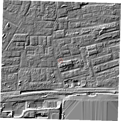 Shaded relief map of the ground around E163SA, computed from Environment Agency LiDAR. The ground here sits at about 1 m above sea level and falls 11 m across the surrounding 800 m. Surface water reaching this point runs off ground lying to the east-south-east, 1.3 m higher.