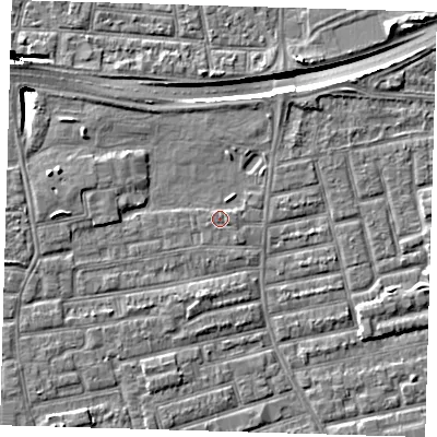 Shaded relief map of the ground around E163SD, computed from Environment Agency LiDAR. The ground here sits at about 2 m above sea level and falls 11 m across the surrounding 800 m. Surface water reaching this point runs off ground lying to the east-north-east, 0.8 m higher.