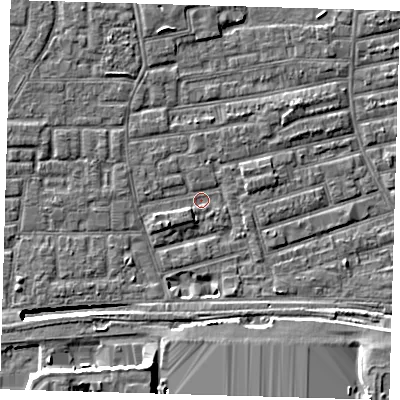 Shaded relief map of the ground around E163SE, computed from Environment Agency LiDAR. The ground here sits at about 1 m above sea level and falls 11 m across the surrounding 800 m. Surface water reaching this point runs off ground lying to the south-west, 1.3 m higher.