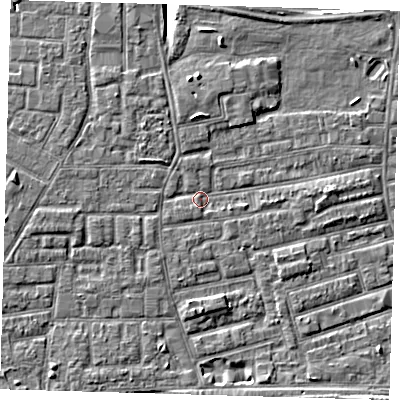 Shaded relief map of the ground around E163SG, computed from Environment Agency LiDAR. The ground here sits at about 2 m above sea level and falls 8 m across the surrounding 800 m. Surface water reaching this point runs off ground lying to the north-west, 1.5 m higher.