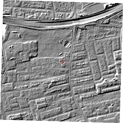 Shaded relief map of the ground around E163SJ, computed from Environment Agency LiDAR. The ground here sits at about 2 m above sea level and falls 9 m across the surrounding 800 m. Surface water reaching this point runs off ground lying to the north-north-east, 0.6 m higher.