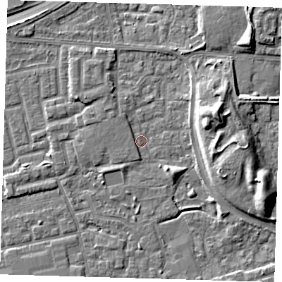 Shaded relief map of the ground around E163TJ, computed from Environment Agency LiDAR. The ground here sits at about 1 m above sea level and falls 10 m across the surrounding 800 m. Surface water reaching this point runs off ground lying to the south-east, 3.6 m higher.