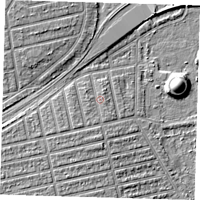 Shaded relief map of the ground around E62AJ, computed from Environment Agency LiDAR. The ground here sits at about 5 m above sea level and falls 11 m across the surrounding 800 m. Surface water reaching this point runs off ground lying to the south-south-west, 1.5 m higher.