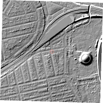 Shaded relief map of the ground around E62AN, computed from Environment Agency LiDAR. The ground here sits at about 4 m above sea level and falls 11 m across the surrounding 800 m. Surface water reaching this point runs off ground lying to the north-west, 5.9 m higher.
