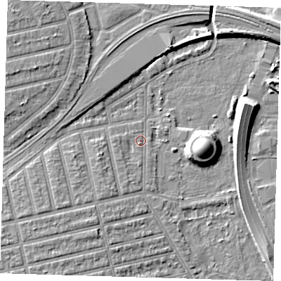 Shaded relief map of the ground around E62AR, computed from Environment Agency LiDAR. The ground here sits at about 3 m above sea level and falls 11 m across the surrounding 800 m. Surface water reaching this point runs off ground lying to the south-west, 4.4 m higher.