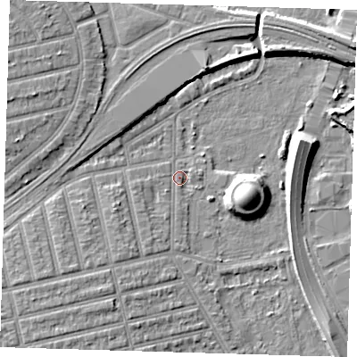 Shaded relief map of the ground around E62AS, computed from Environment Agency LiDAR. The ground here sits at about 3 m above sea level and falls 11 m across the surrounding 800 m. Surface water reaching this point runs off ground lying to the south-west, 4.4 m higher.