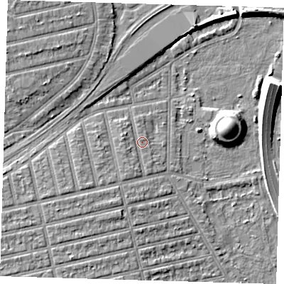 Shaded relief map of the ground around E62AW, computed from Environment Agency LiDAR. The ground here sits at about 4 m above sea level and falls 11 m across the surrounding 800 m. Surface water reaching this point runs off ground lying to the south-south-west, 1.8 m higher.