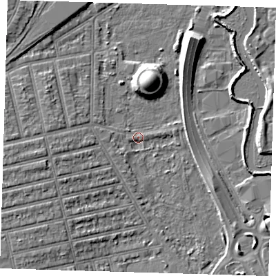 Shaded relief map of the ground around E62BP, computed from Environment Agency LiDAR. The ground here sits at about 3 m above sea level and falls 11 m across the surrounding 800 m. Surface water reaching this point runs off ground lying to the south-west, 2.5 m higher.