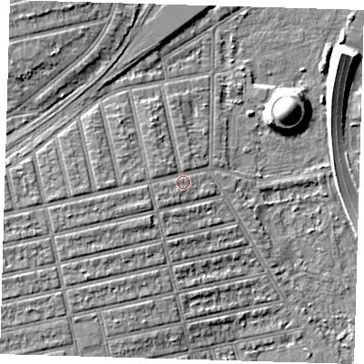 Shaded relief map of the ground around E62BS, computed from Environment Agency LiDAR. The ground here sits at about 5 m above sea level and falls 11 m across the surrounding 800 m. Surface water reaching this point runs off ground lying to the west, 2.8 m higher.
