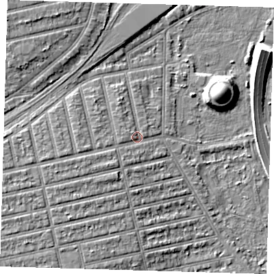 Shaded relief map of the ground around E62BW, computed from Environment Agency LiDAR. The ground here sits at about 5 m above sea level and falls 11 m across the surrounding 800 m. Surface water reaching this point runs off ground lying to the west-south-west, 2.8 m higher.
