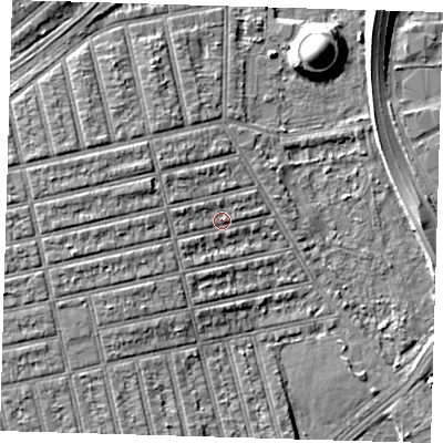Shaded relief map of the ground around E62DH, computed from Environment Agency LiDAR. The ground here sits at about 4 m above sea level and falls 11 m across the surrounding 800 m. Surface water reaching this point runs off ground lying to the west-north-west, 2.0 m higher.