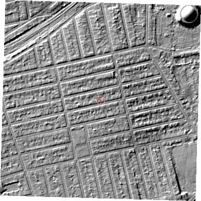 Shaded relief map of the ground around E62DJ, computed from Environment Agency LiDAR. The ground here sits at about 6 m above sea level and falls 11 m across the surrounding 800 m. Surface water reaching this point runs off ground lying to the west-south-west, 1.3 m higher.