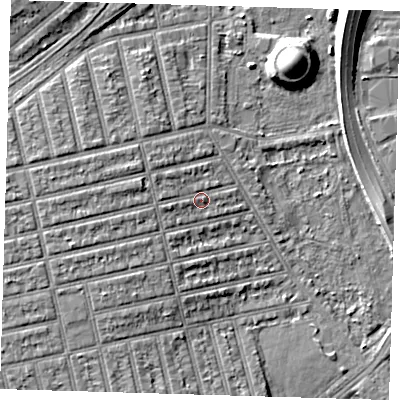 Shaded relief map of the ground around E62DN, computed from Environment Agency LiDAR. The ground here sits at about 5 m above sea level and falls 11 m across the surrounding 800 m. Surface water reaching this point runs off ground lying to the west-south-west, 2.0 m higher.