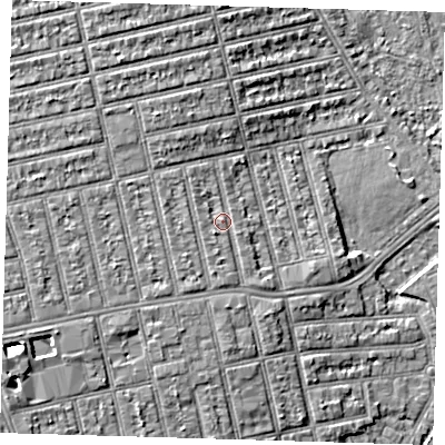 Shaded relief map of the ground around E62NL, computed from Environment Agency LiDAR. The ground here sits at about 5 m above sea level and falls 6 m across the surrounding 800 m. Surface water reaching this point runs off ground lying to the south-west, 1.3 m higher.