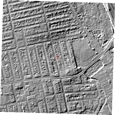 Shaded relief map of the ground around E62NR, computed from Environment Agency LiDAR. The ground here sits at about 4 m above sea level and falls 6 m across the surrounding 800 m. Surface water reaching this point runs off ground lying to the south-south-west, 1.7 m higher.