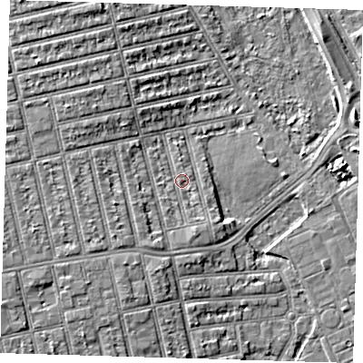Shaded relief map of the ground around E62NT, computed from Environment Agency LiDAR. The ground here sits at about 4 m above sea level and falls 6 m across the surrounding 800 m. Surface water reaching this point runs off ground lying to the south-south-west, 2.2 m higher.