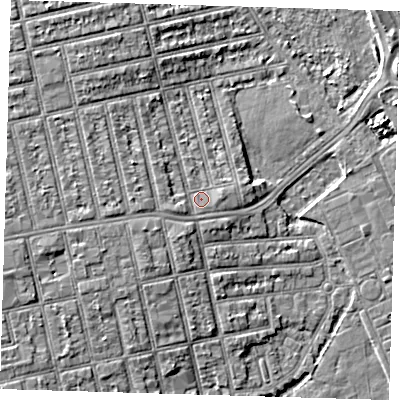 Shaded relief map of the ground around E62NW, computed from Environment Agency LiDAR. The ground here sits at about 5 m above sea level and falls 6 m across the surrounding 800 m. Surface water reaching this point runs off ground lying to the west-south-west, 1.5 m higher.