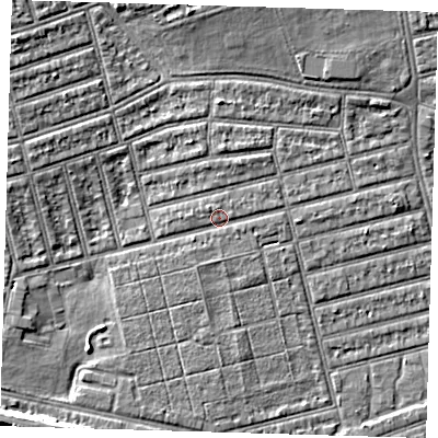 Shaded relief map of the ground around E63NP, computed from Environment Agency LiDAR. The ground here sits at about 5 m above sea level and falls 6 m across the surrounding 800 m. Surface water reaching this point runs off ground lying to the north-west, 1.0 m higher.