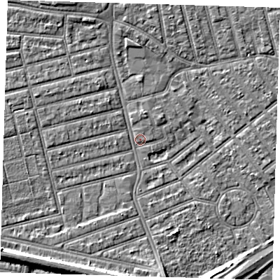 Shaded relief map of the ground around E63PD, computed from Environment Agency LiDAR. The ground here sits at about 3 m above sea level and falls 8 m across the surrounding 800 m. Surface water reaching this point runs off ground lying to the south-west, 5.7 m higher.
