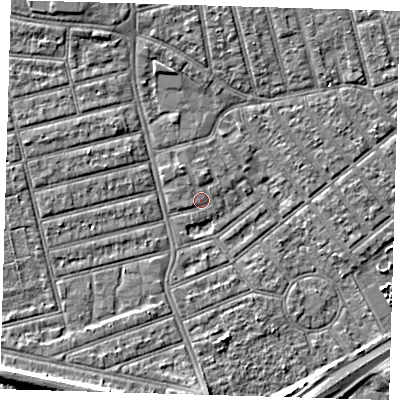 Shaded relief map of the ground around E63PE, computed from Environment Agency LiDAR. The ground here sits at about 3 m above sea level and falls 7 m across the surrounding 800 m. Surface water reaching this point runs off ground lying to the north-west, 2.9 m higher.
