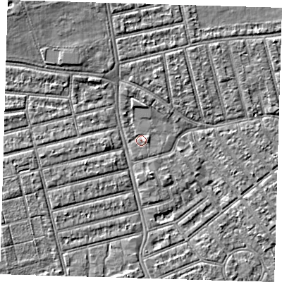 Shaded relief map of the ground around E63QE, computed from Environment Agency LiDAR. The ground here sits at about 3 m above sea level and falls 5 m across the surrounding 800 m. Surface water reaching this point runs off ground lying to the north-north-west, 1.9 m higher.