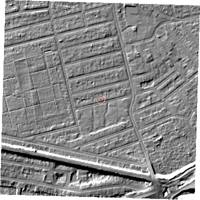 Shaded relief map of the ground around E63QX, computed from Environment Agency LiDAR. The ground here sits at about 4 m above sea level and falls 11 m across the surrounding 800 m. Surface water reaching this point runs off ground lying to the south-west, 6.0 m higher.