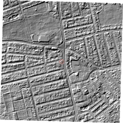 Shaded relief map of the ground around E63RL, computed from Environment Agency LiDAR. The ground here sits at about 3 m above sea level and falls 7 m across the surrounding 800 m. Surface water reaching this point runs off ground lying to the north-west, 4.2 m higher.