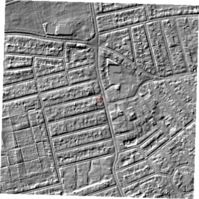 Shaded relief map of the ground around E63RW, computed from Environment Agency LiDAR. The ground here sits at about 3 m above sea level and falls 5 m across the surrounding 800 m. Surface water reaching this point runs off ground lying to the west-north-west, 2.8 m higher.
