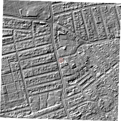 Shaded relief map of the ground around E66BE, computed from Environment Agency LiDAR. The ground here sits at about 3 m above sea level and falls 4 m across the surrounding 800 m. Surface water reaching this point runs off ground lying to the north-north-west, 3.0 m higher.