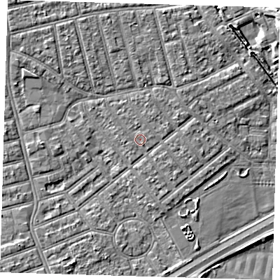 Shaded relief map of the ground around E66HA, computed from Environment Agency LiDAR. The ground here sits at about 3 m above sea level and falls 7 m across the surrounding 800 m. Surface water reaching this point runs off ground lying to the north-north-east, 1.0 m higher.