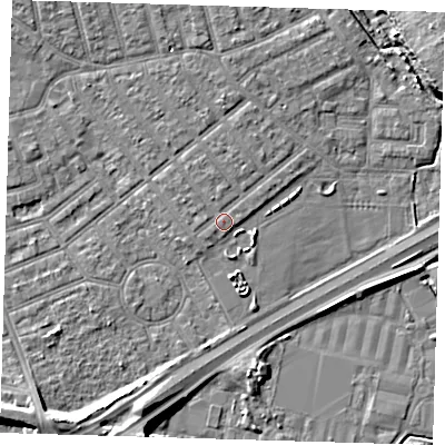Shaded relief map of the ground around E66HF, computed from Environment Agency LiDAR. The ground here sits at about 3 m above sea level and falls 9 m across the surrounding 800 m. Surface water reaching this point runs off ground lying to the north-north-west, 1.0 m higher.