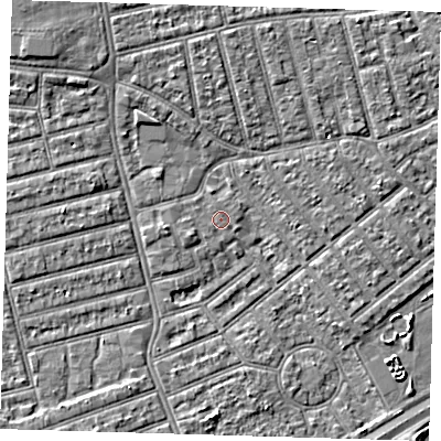 Shaded relief map of the ground around E66JL, computed from Environment Agency LiDAR. The ground here sits at about 3 m above sea level and falls 4 m across the surrounding 800 m. Surface water reaching this point runs off ground lying to the north, 2.9 m higher.