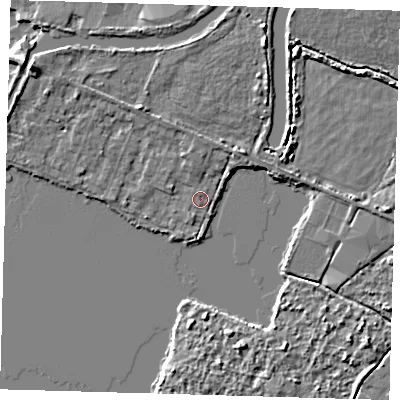 Shaded relief map of the ground around EN110BH, computed from Environment Agency LiDAR. The ground here sits at about 26 m above sea level and falls 5 m across the surrounding 800 m. Surface water reaching this point runs off ground lying to the north-north-east, 3.1 m higher.