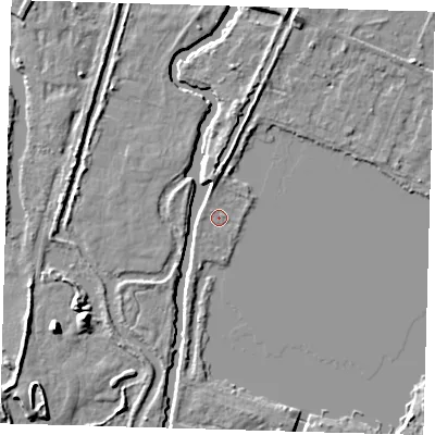 Shaded relief map of the ground around EN110BJ, computed from Environment Agency LiDAR. The ground here sits at about 25 m above sea level and falls 9 m across the surrounding 800 m. Surface water reaching this point runs off ground lying to the north, 2.4 m higher.