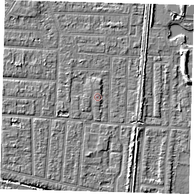 Shaded relief map of the ground around EN36BQ, computed from Environment Agency LiDAR. The ground here sits at about 19 m above sea level and falls 7 m across the surrounding 800 m. Surface water reaching this point runs off ground lying to the north, 0.7 m higher.